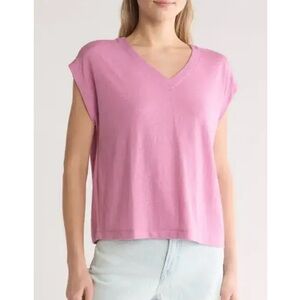 Madewell Relaxed Linen Blend V-Neck T-Shirt Shaded Pink Size XL